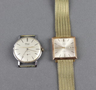 A vintage gilt cased Waltham calendar wristwatch on a gilt bracelet together with a gentleman's steel cased Wega wristwatch with seconds at 6 o'clock 