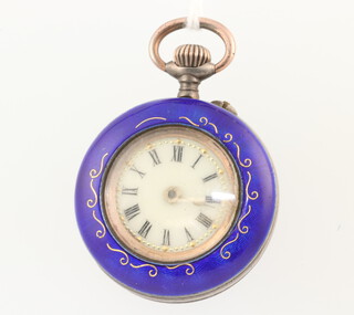 A lady's Continental 800 standard fob watch with guilloche enamel decoration 28mm  