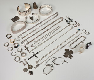 Four silver bracelets and minor silver jewellery, gross weight 180 grams 