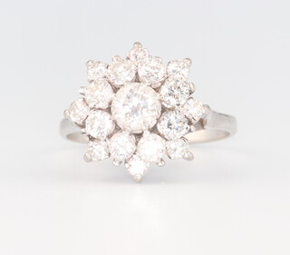 An 18ct white gold diamond cluster ring approx. 2ct, 6.6 grams, size N 
