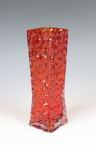 A Whitefriars red bark textured waisted vase 20cm 