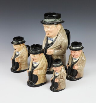A Royal Doulton jug in the form of Winston Churchill seated 21cm, 3 others 13cm and 1 other 10cm  