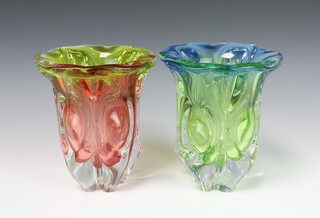 Two Studio Glass bulbous vases 18cm 