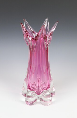 A Murano pink and clear glass Sommerso vase with flared neck 30cm