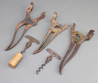 Three 19th Century Lund lever corkscrews (1 with corkscrew missing)  