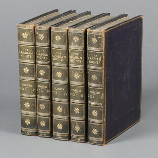 "The Arabian Nights", translated by The Rev, Edward Forster, in five volumes, with engravings from pictures by Robert Smirke, leather boards with gilt tooling 8vo, printed for William Miller, Old Bond Street, by W. Bulmer & Co, Cleveland Row, St James's, 1802