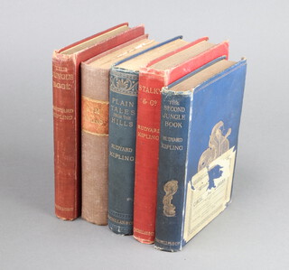 Kipling Rudyard, 5 volumes cloth and gilt 8vo to include, Jungle Book - Macmillan 1903, The Second Jungle Book - 1st Ed Macmillan 1895 (large library sticker covers half front board), Kim - Macmillan 1901, Plain Tales from the Hills - 3rd Ed Macmillan 1898?, Stalky and Co - MacMillan 1899  