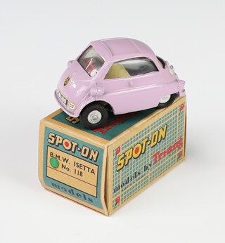 Triang, a Spot On diecast model of a BMW Isetta No.118 in mauve, boxed, (box with incorrect green colour spot) 