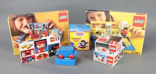 Lego, a collection of vintage play sets, all boxed to include 263, 264, 271, 295 and 970 together with a battery pack and 45 volt car 