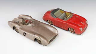 A Distler Electromatic 7500 German tinplate car in the form of a Porsche, together with a tinplate Mercedes Benz 300 Streamliner 