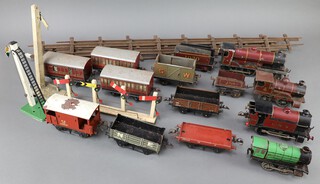 A Hornby O gauge clock Duke of York locomotive and tender, 3 ditto tank engines, 3 carriages, signals, a small collection of rolling stock and rails  