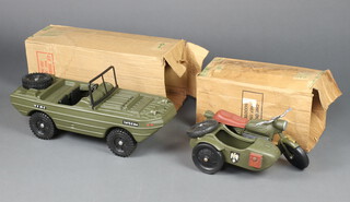 Cherilea Toys, a military motorbike and sidecar model 516 together with an amphibious jeep model 2604, both boxed in mail out token reward boxes 