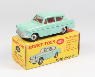 Dinky Toys, a Ford Anglia model 155 in turquoise with red interior, boxed