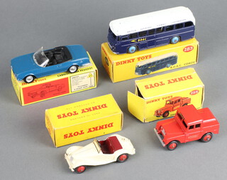 Dinky Toys, to include a BOAC coach model 283, Mersey Tunnel police van 255, MG Midget Sports 108 and a Peugeot 504 Cabriolet no.4213, all boxed  