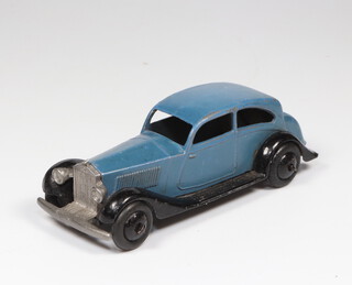 Dinky Toys, a pre-war Rolls Royce 30B open chassis in blue and black, painted hubs with black tyres 