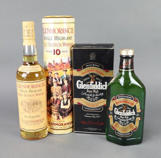 A 50cl bottle of Glenfiddich Pure Malt whisky boxed, a 70cl bottle of Glenmorangie 10 year old single malt whisky in presentation tin  