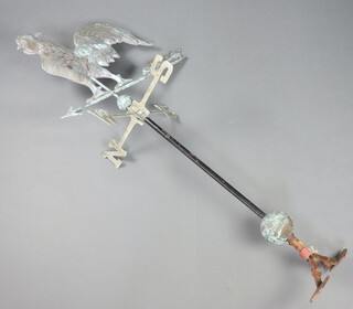 A 20th Century embossed copper and steel weathervane, the finial in the form of a cockerell  142cm h x 68cm w x 43cm d 