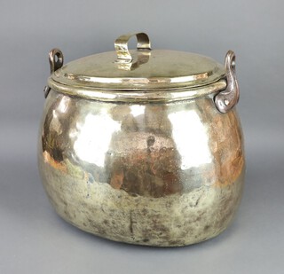 A large 19th Century gilt metal twin handled cooking pot with lid 40cm h x 49cm w x 40cm d 