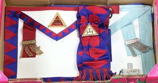 A Masonic Past Provincial Grand Officers full dress apron, collar and collar jewel, Deacon, A Northamptonshire and Huntingdonshire Past Masters apron and collar, Royal Arch Companions apron and sash