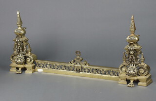 A French 19th/20th Century pierced gilt metal fire curb 55cm x 124cm  
