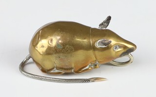 A 19th Century gilt metal vesta in the form of a mouse set 1 red eye, the base marked Deponirt 5cm 