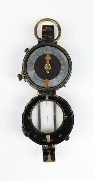 F D Fenton, a military prismatic marching compass with crows foot mark, dated 1915 