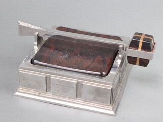 A 1930's chrome and rosewood gavel and sounding block with engraved panels "The 1940 Club, Lord Beaverbrook President" and "The Right Honourable Sir Winston Churchill KB OM CH Master Member" NB - Churchill was appointed KG in 1953, 5cm h x 14cm w x 14cm d   