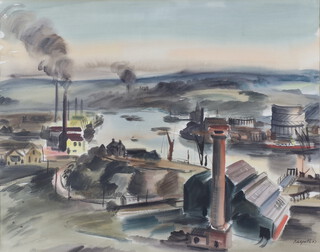 **Roland Vivian Pitchforth RA (1895-1982), watercolour signed and dated, "The Medway, Rochester" 48cm x 61cm, exhibition labels on verso including Wildenstein & Company **Please note: Artists Re-sale Rights may be payable on this lot 