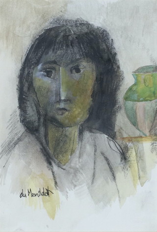 Albert Du Mesnildot (1922-1990) watercolour and crayon, portrait of a lady 20cm x 14cm 