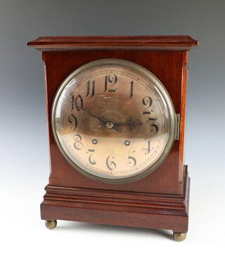 Winterhalder Hofmeier, a Ting Tang chiming bracket clock with 19cm silvered dial, contained in a mahogany case, complete with pendulum and key 34cm h x 28cm w x 18cm d  