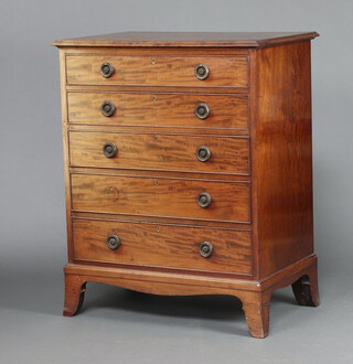 A 19th Century bleached mahogany chest of 5 drawers with oval gilt ring drop handles, on bracket feet 105cm h x 84cm w x 54cm d, labelled to the back John Laird and Sons Glasgow  