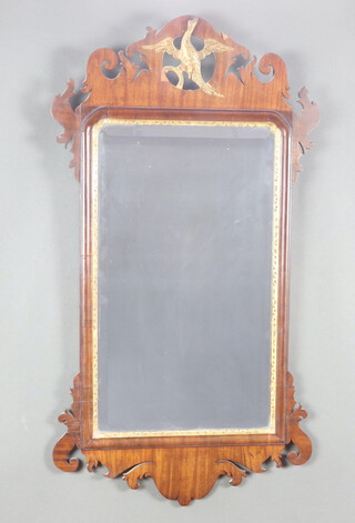 A 19th Century Chippendale style plate wall mirror, contained in a walnut frame surmounted by a figure of a phoenix 97cm x 52cm