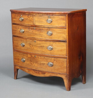 A 19th Century crossbanded mahogany bow front chest of 2 short and 3 long graduated drawers on bracket feet, 104cm h x 102cm w x 51cm d 