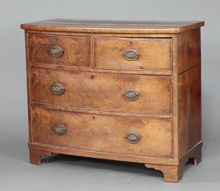 A 19th Century mahogany bow front chest inlaid satinwood stringing, fitted 2 short and 2 long drawers, raised on bracket feet 89cm h x 103cm w x 53cm d 