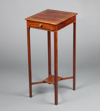 A 19th Century rectangular inlaid mahogany 2 tier urn table fitted a drawer, raised on square tapered supports 77cm h x 32cm w x 38cm d 