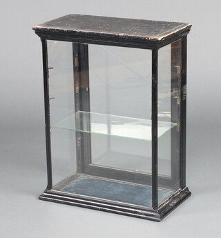 A Victorian ebonised table top display cabinet, fitted glazed shelves 60cm h x 46cm w x 26cm d 