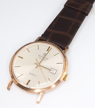 A gentleman's 9ct yellow gold  Marvin Review calendar wristwatch contained in a 32mm case  