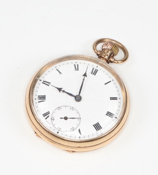 A 9ct yellow gold mechanical pocket watch with seconds at 6 o'clock, contained in a 48mm case, gross weight 82 grams, Birmingham 1924 