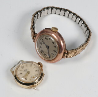 A lady's 9ct yellow gold wristwatch on a gilt bracelet with 1 other gilt watch 