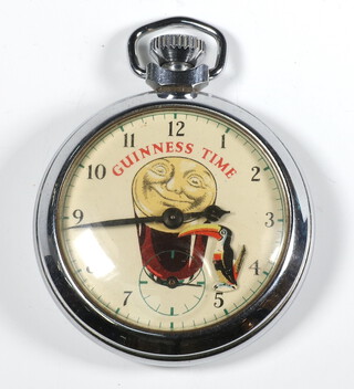 A chrome cased Guinness Time pocket watch with pecking Toucan, contained in a 52mm case 