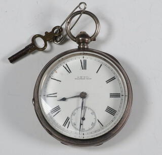 A 19th Century silver keywind pocket watch with seconds at 6 o'clock, Birmingham 1891, contained in a 50mm case, with key 