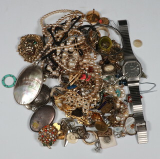 A silver locket and chain, 1 other and minor Victorian and later costume jewellery 