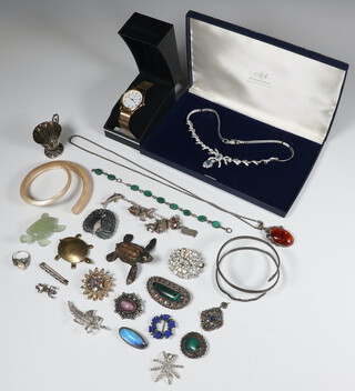 A silver charm bracelet and minor costume jewellery 