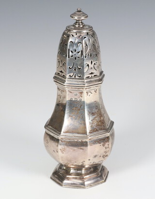 A George V silver octagonal sugar shaker, Birmingham 1912, 18cm, 242 grams 