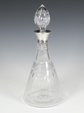 A cut glass silver mounted decanter and stopper Birmingham 1933, maker Hukin and Heath 30cm 