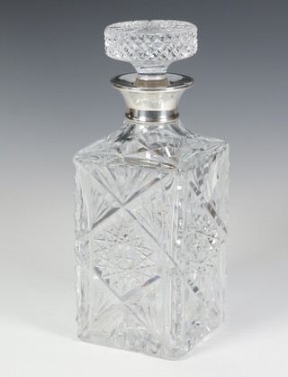 A silver mounted cut glass spirit decanter London 1989 25cm 