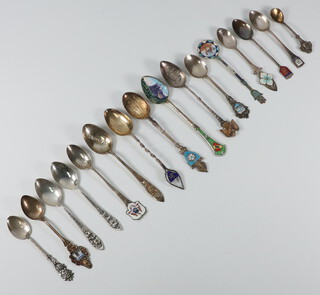 A collection of Continental white metal and enamelled souvenir spoons 162 grams