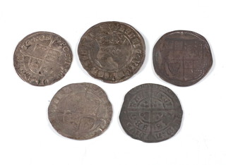 A Henry VIII hammered coin, a James I ditto and 3 others 