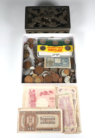 A collection of European coins and crowns and bank notes 