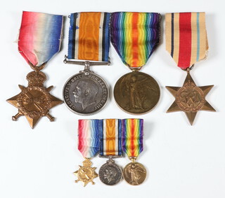 A First World War trio of medals to 5809 Pte.G.E.Purdie 9/LLND.R comprising British War medal, Victory medal and 1914-15 Star together with miniatures and together with an African Star